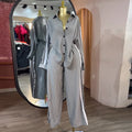 European and american cross-border women's fashion:  autumn new collection - stylish notch collar striped long sleeve shirt and high-waisted wide leg pants set