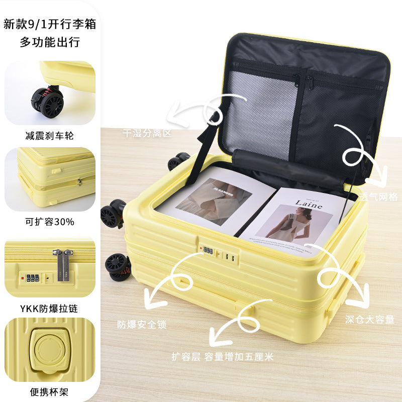 Side open cover three-piece trolley case 20-inch boarding case expandable suitcase 24-inch anti-drop suitcase password box