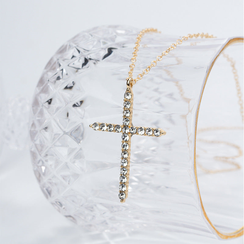 Wholesale "instagrammable" cross necklaces - cross-border amazon trendy, unique, high-end diamond-studded jewelry sweater chains for women