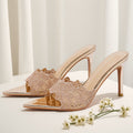 Wo huizhou city 2026 summer high heel light luxury classy lace pointed toe stiletto slippers fashion style fashion elegant