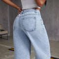 export hot-selling distressed jeans for women, light blue streetwear-style high-waisted washed denim pants