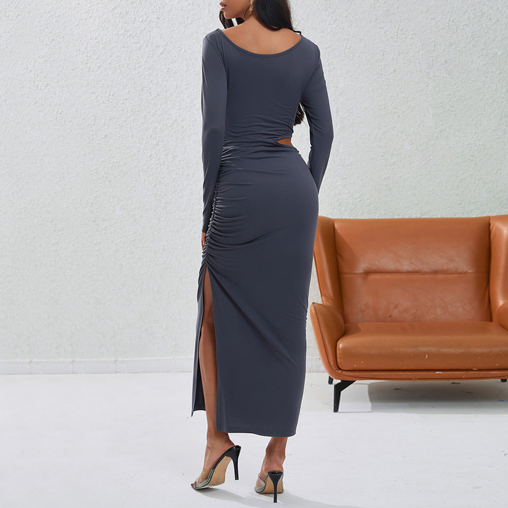 women's fashion: european and american  fall/winter new collection - slim-fit, sexy, cutout, slit, bodycon midi party dress