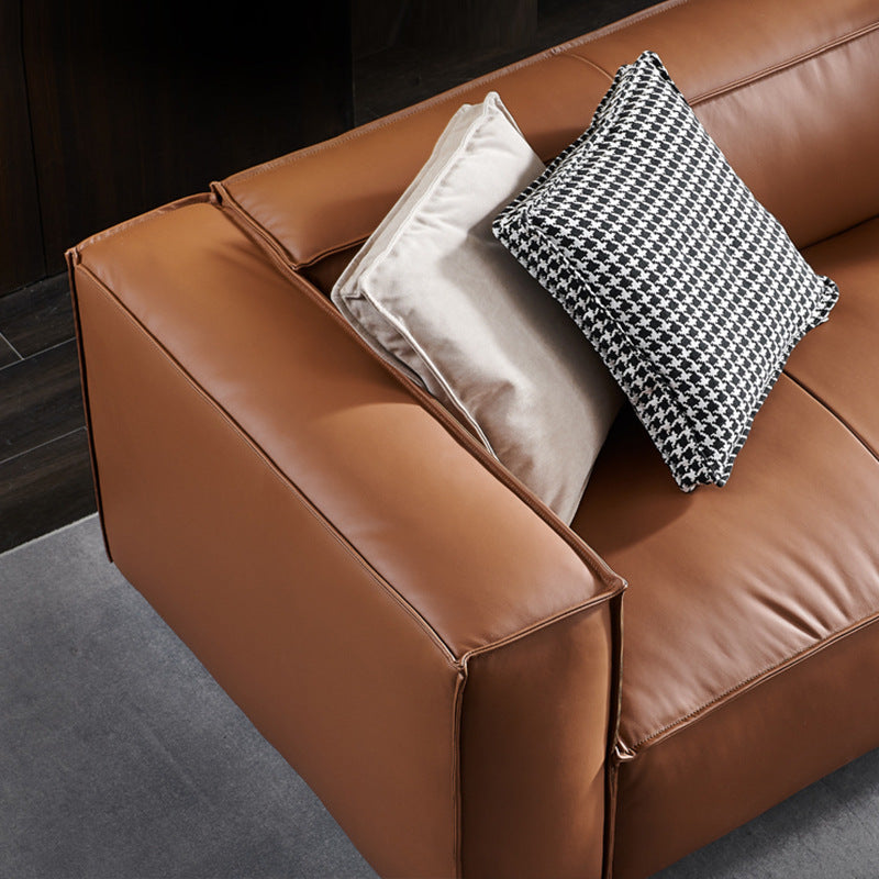 Italian tofu block genuine leather sofa modern casualpopular living room three-person straight row first-layer cowhide sofa combination