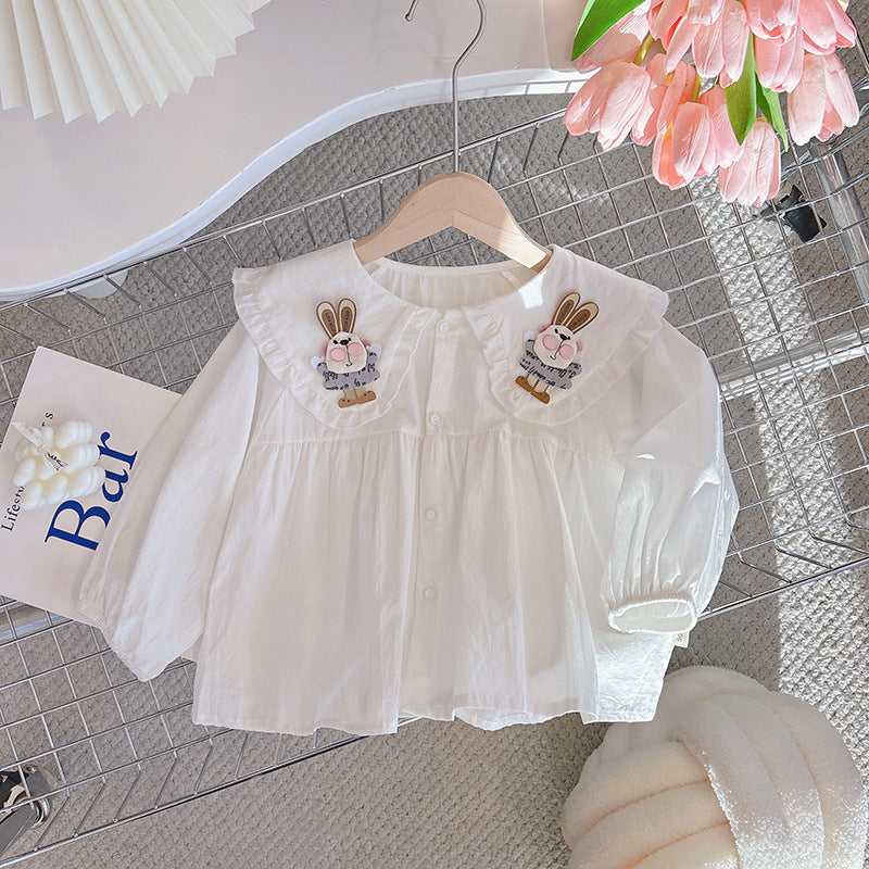 new arrivalpure cottongirlsshirtshirtspring & falllong sleevesstereo rabbit doll collar lace style princess shirt