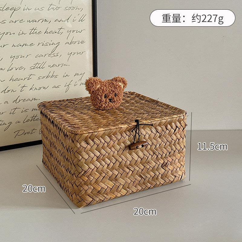 Rattan storage basket desktop storage box cosmetics miscellaneous woven storage basket storage box with lid snack box