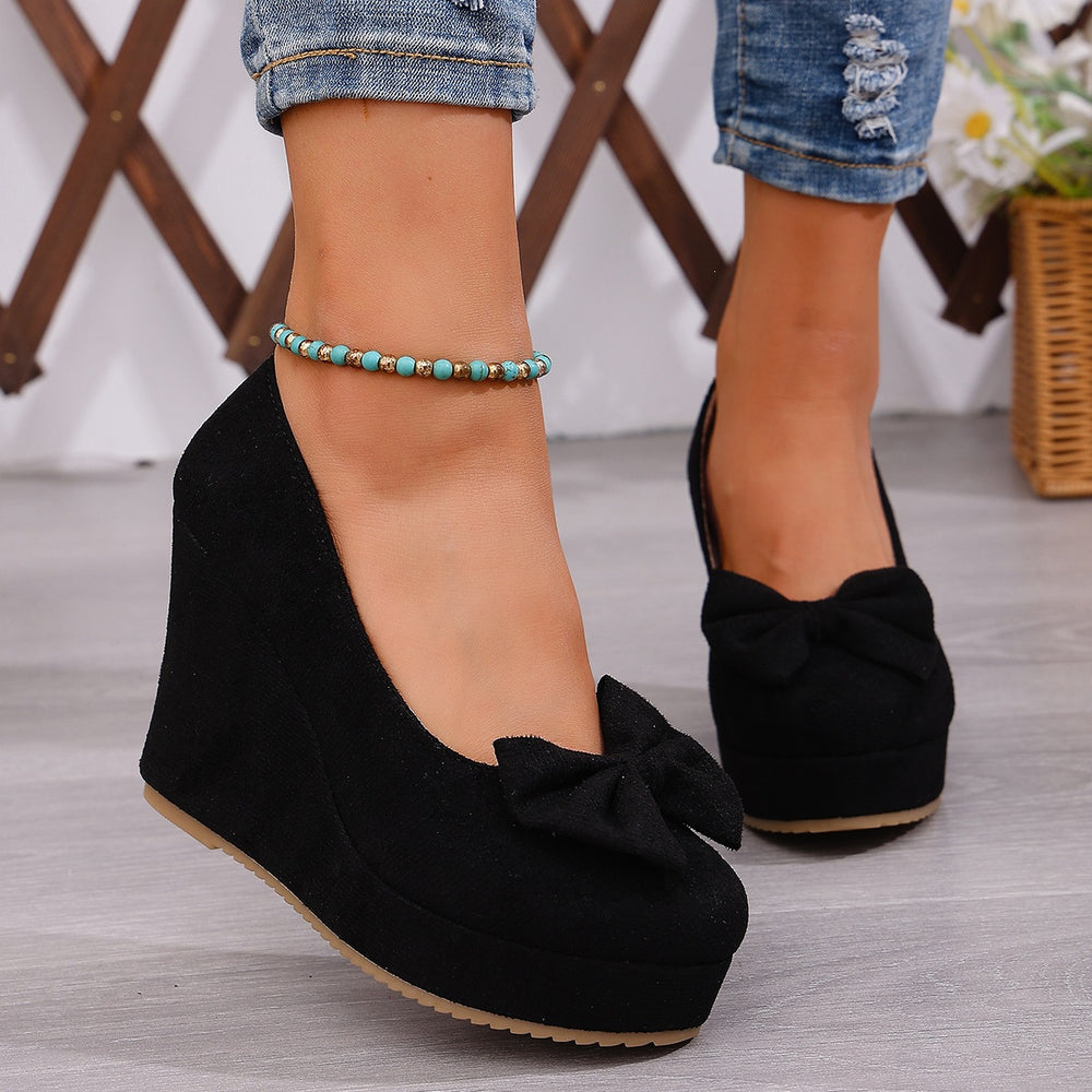 export plus size spring/autumn round toe suede fashion flats women's spring/autumn new waterproof platform wedge heel chunky sole flats