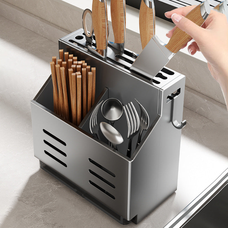Chopsticks cage storage box Kitchen knife holder Wall hanging Stainless steel spoon Chopsticks cage basket Integrated non-punching knife rack