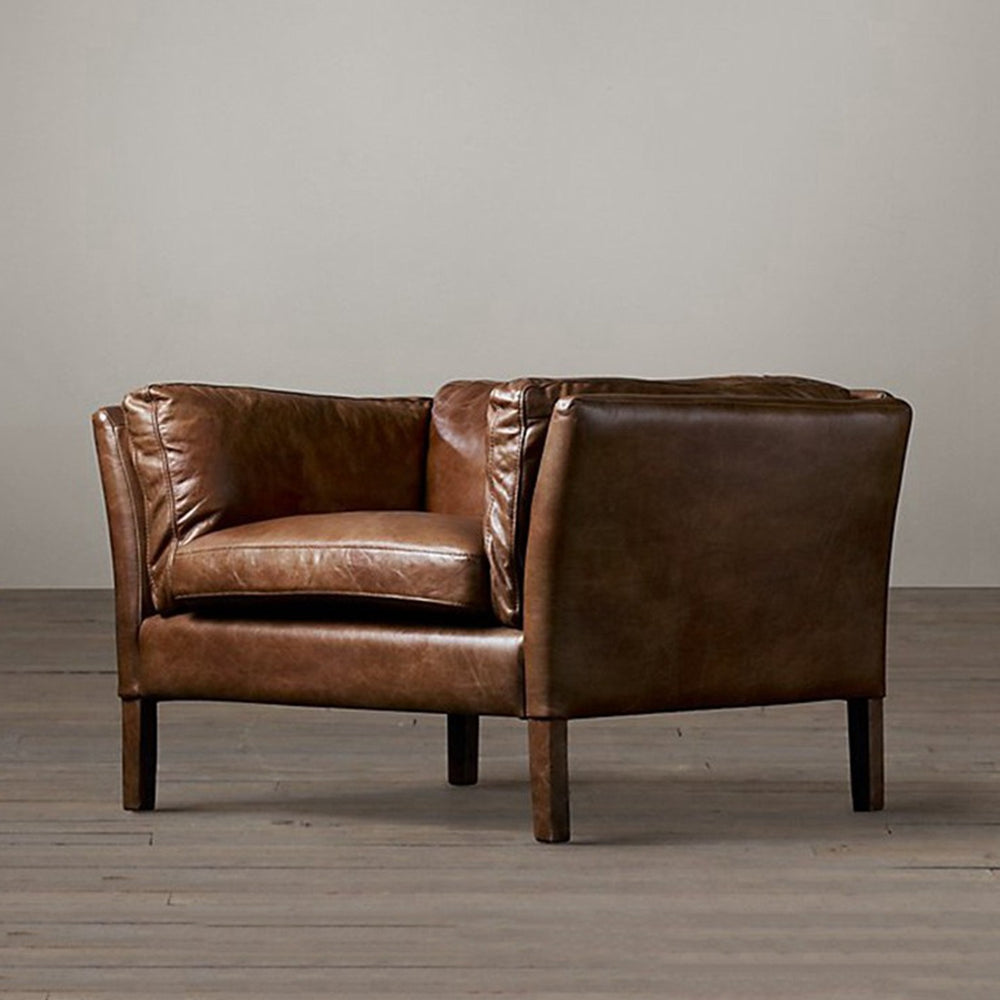 First-layer cowhide sofa, living room, chinese ancient style, small apartment, retro oil wax leather, three-person sofa
