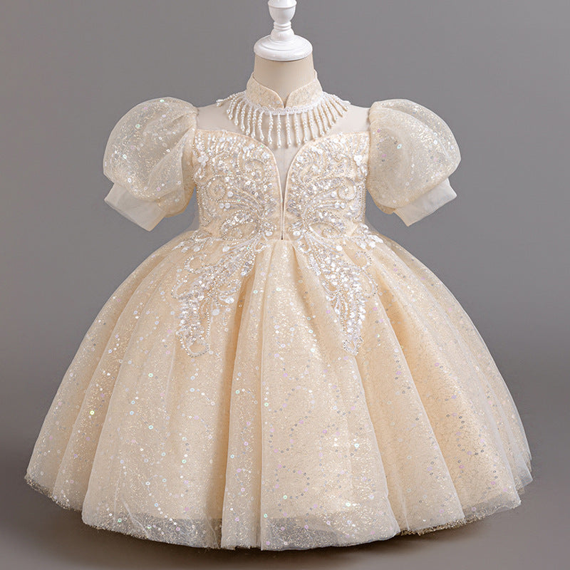 Girls' dresses: custom-made princess gowns for international e-commerce, european and american style flower girl dresses with sequins and tulle skirts, runway performance costumes