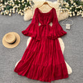French chic square neck tie-up lantern sleeve dress - spring collection, sweet & sultry, slimming, and elegant maxi dress