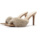 2026 fall/winter new collection: non-slip, fuzzy-lined high-heeled slippers. pointed-toe, stiletto heel, comfortable, versatile, and stylish premium women's footwear