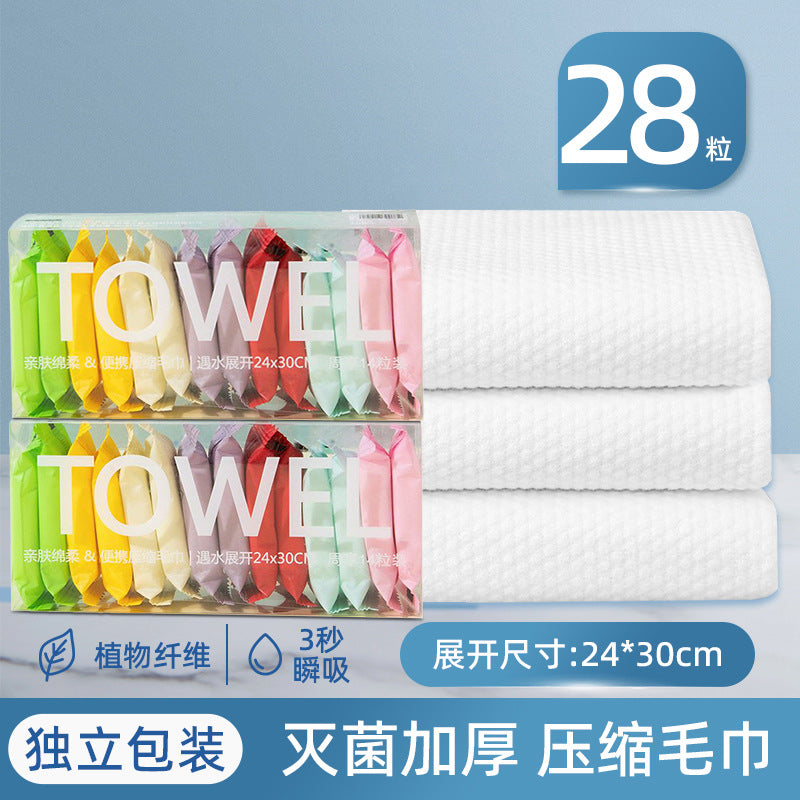 Disposable compressed towels for face washing - thickened, highly absorbent, large size - perfect for travel, business trips, and hotel stays - individually wrapped