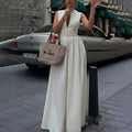 cross-border e-commerce women's fashion: european and american summer new arrivals - stylish, chic, and trendy solid color wide-leg jumpsuit for work and casual wear