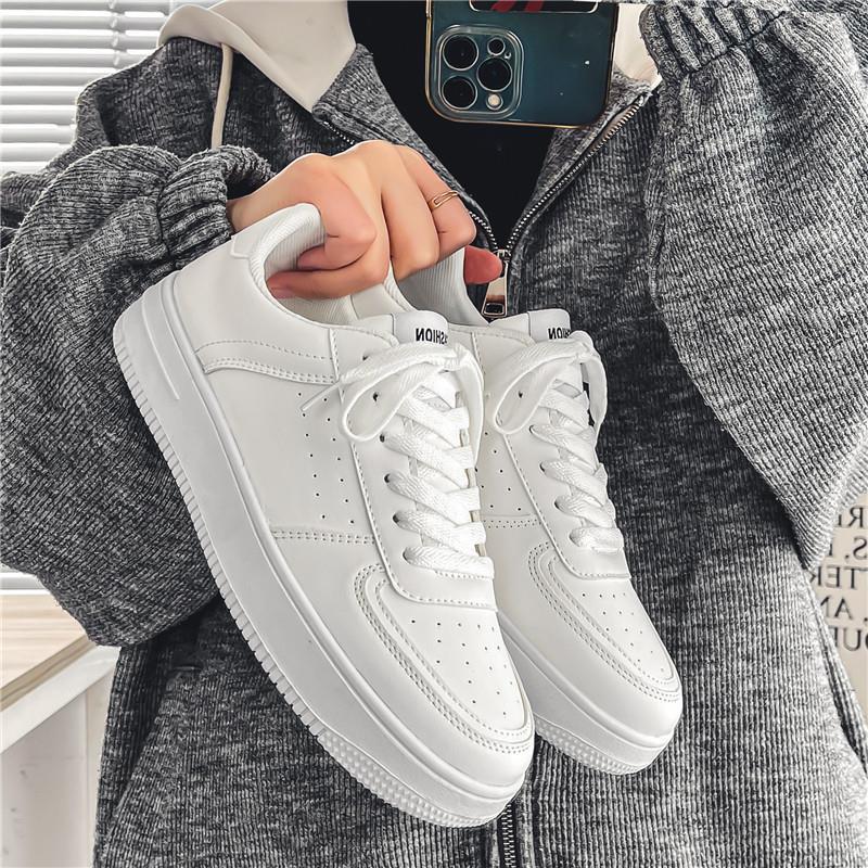 Men's white sneakers - spring breathable casual versatile shoes for teens - 2025 new student pure white athletic skate shoes