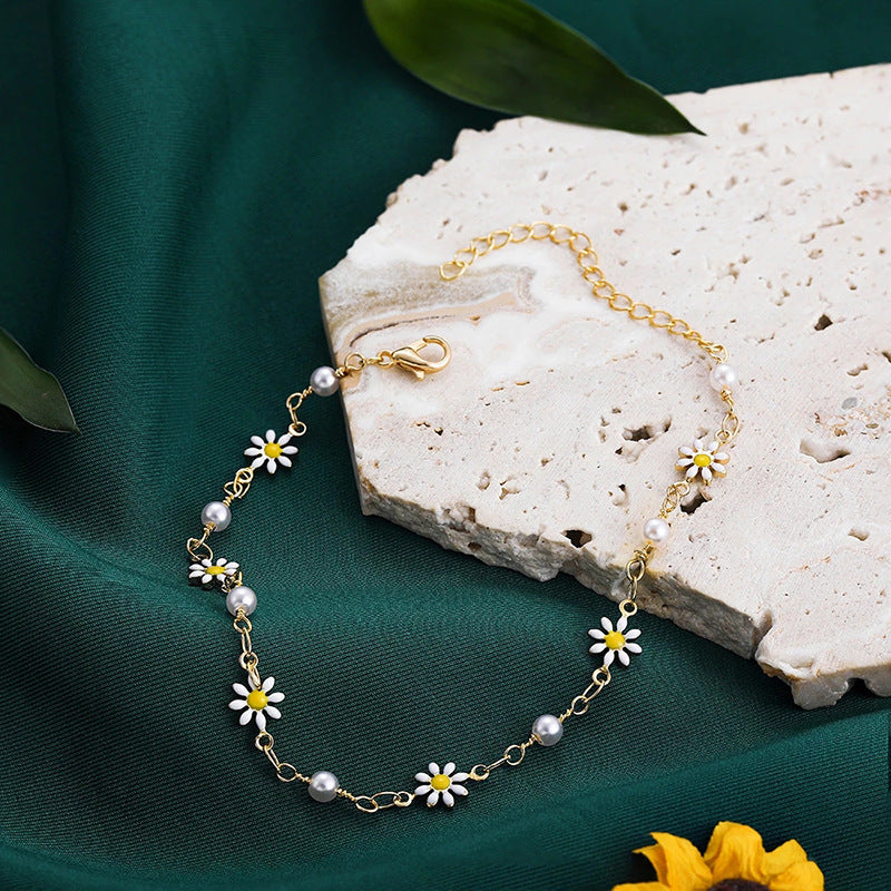 European and american cross-border new jewelry fashion daisy beach anklet handmade bohemian daisy pearl anklet for women