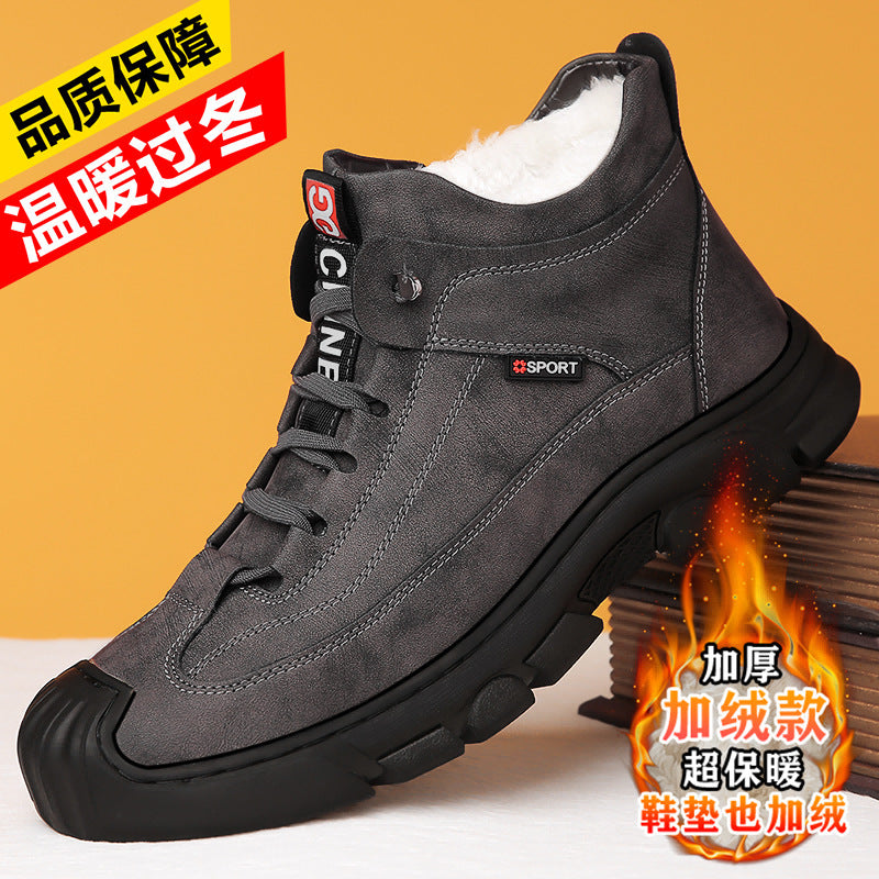 【genuine leather】men's winter cotton shoes - warm wool lined, extra thick, casual high-top, non-slip