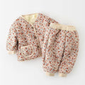 Newborn baby cotton outfit set - fleece-lined lightweight cotton two-piece winter set - korean style fashion set for baby girls