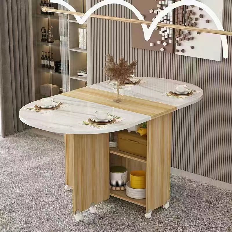 Foldable dining table for home use - compact, mobile, rectangular, ultra-thin, multi-functional dining table with wheels - ideal for small apartments, dining rooms, and dorms