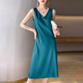 New sleeveless dress women's  new satin long over-the-knee summer inner wear plus size solid color suspender skirt
