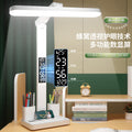 Smart foldable large clock desk lamp - eye protection, plug-in & rechargeable, perfect for homework, dorm study, and reading