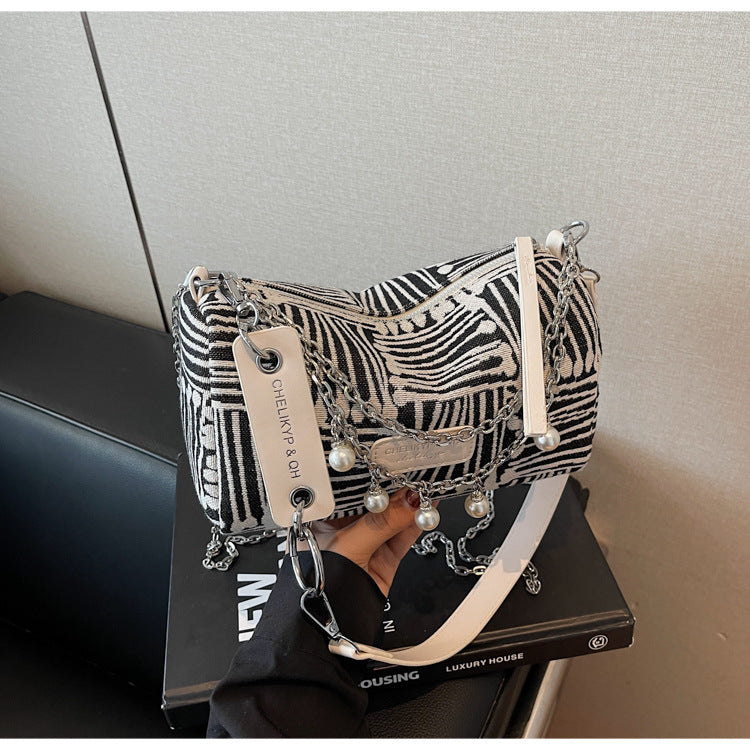 Cross-border canvas bag women's summer versatile 2025 new fashion niche chain shoulder messenger bag casual pillow bag