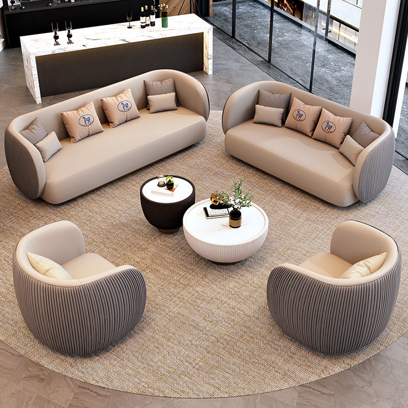 Hotel lobby business reception sofa, nordic light luxury straight double sofa, office break area sofa with coffee table
