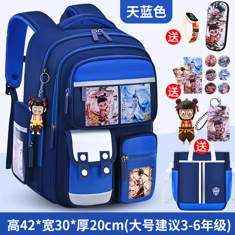 Nezha boy's schoolbag - lightweight, spine-protecting backpack for elementary school students (grades 1-6), suitable for boys and girls
