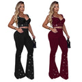 C7451 cross-border   fashion women's elegant sexy top and wide-leg pants two-piece set