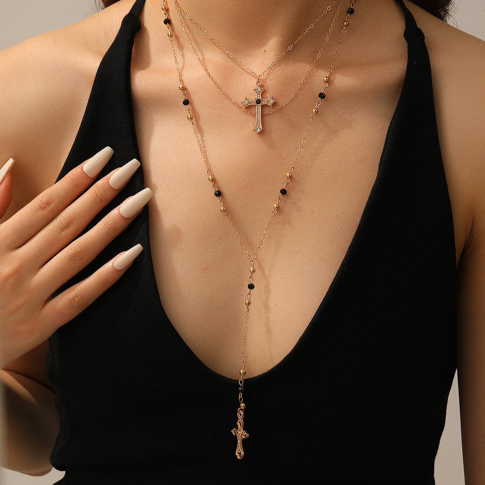 Long cross necklace wholesale fashion cross-border multi-layered pendant light luxury high-end diamond-encrusted clavicle chain for women