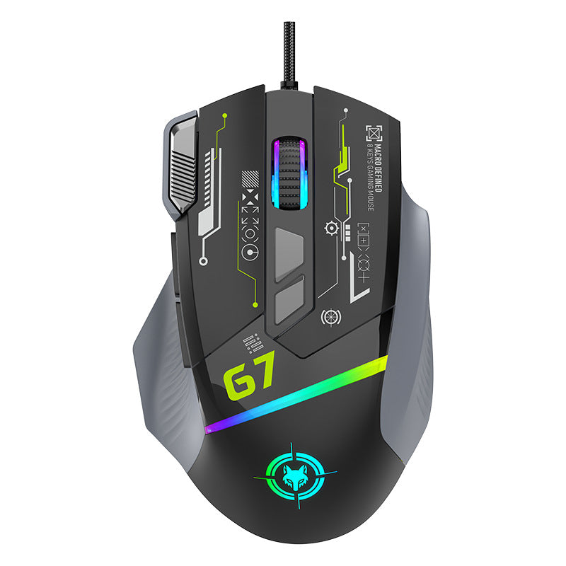 Dazzling silver fox g7 wired mouse - macro programmable, rgb illuminated, for pc, laptop, esports gaming, mechanical mouse