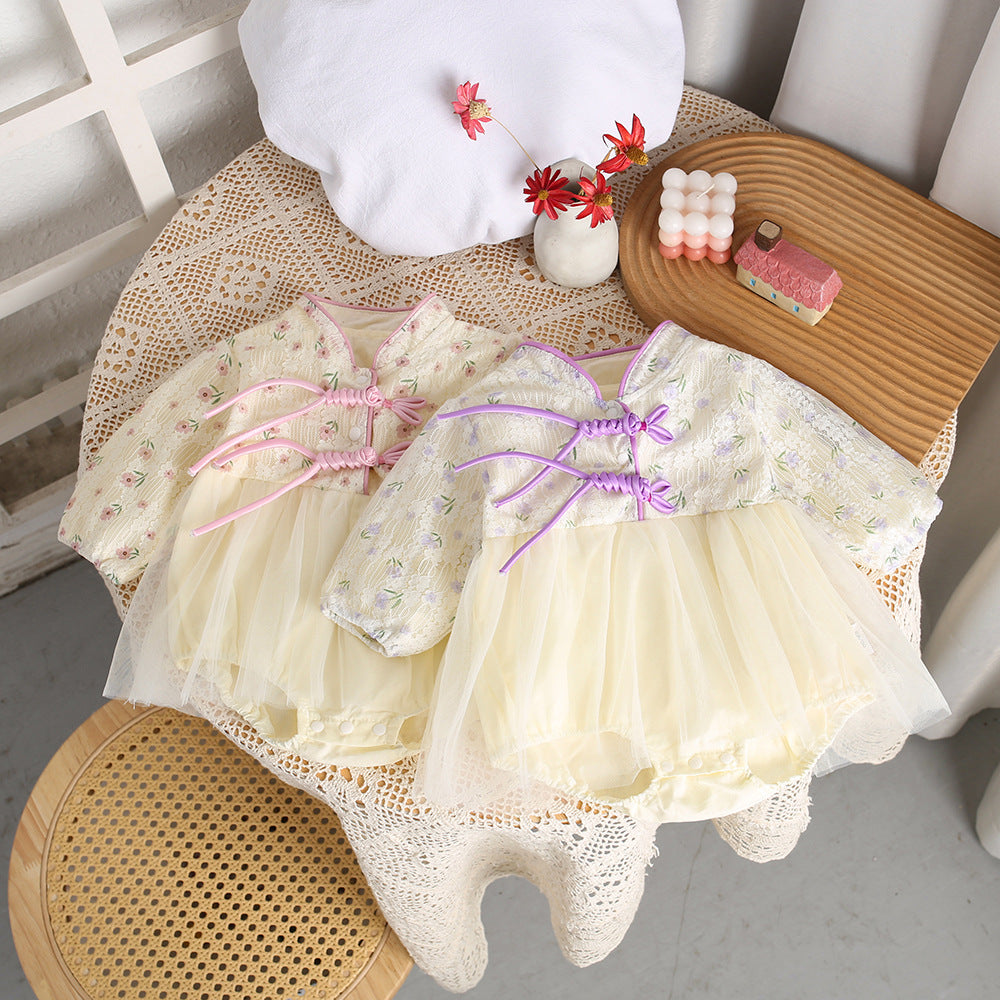 korean style newborn & infant spring/autumn 100-day & first birthday dress - chic long-sleeve princess romper dress for baby girls