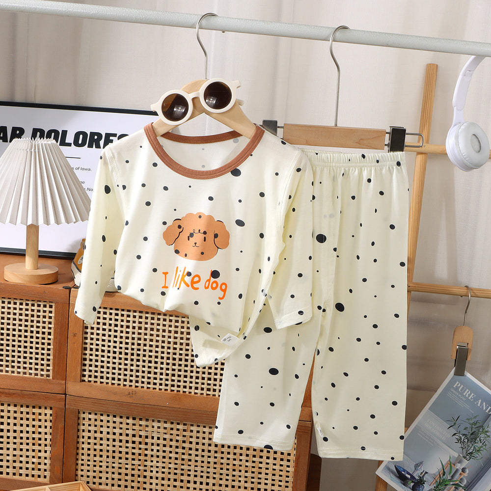 a type kids home clothes for boys and girls cartoon thin pajamas modal air-conditioning clothes openable short sleeves