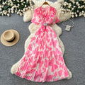French riviera style butterfly print dress - women's summer korean v-neck slimming a-line maxi dress - elegant & commute-friendly