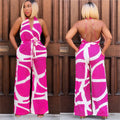 C6985 cross-border   independent station fashionfashion women's exquisite printing sleeveless v neck jumpsuit