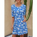 2025 summer european and american cross-border women's fashion: amazon ebay round neck printed plus size short sleeve dress with cinched waist
