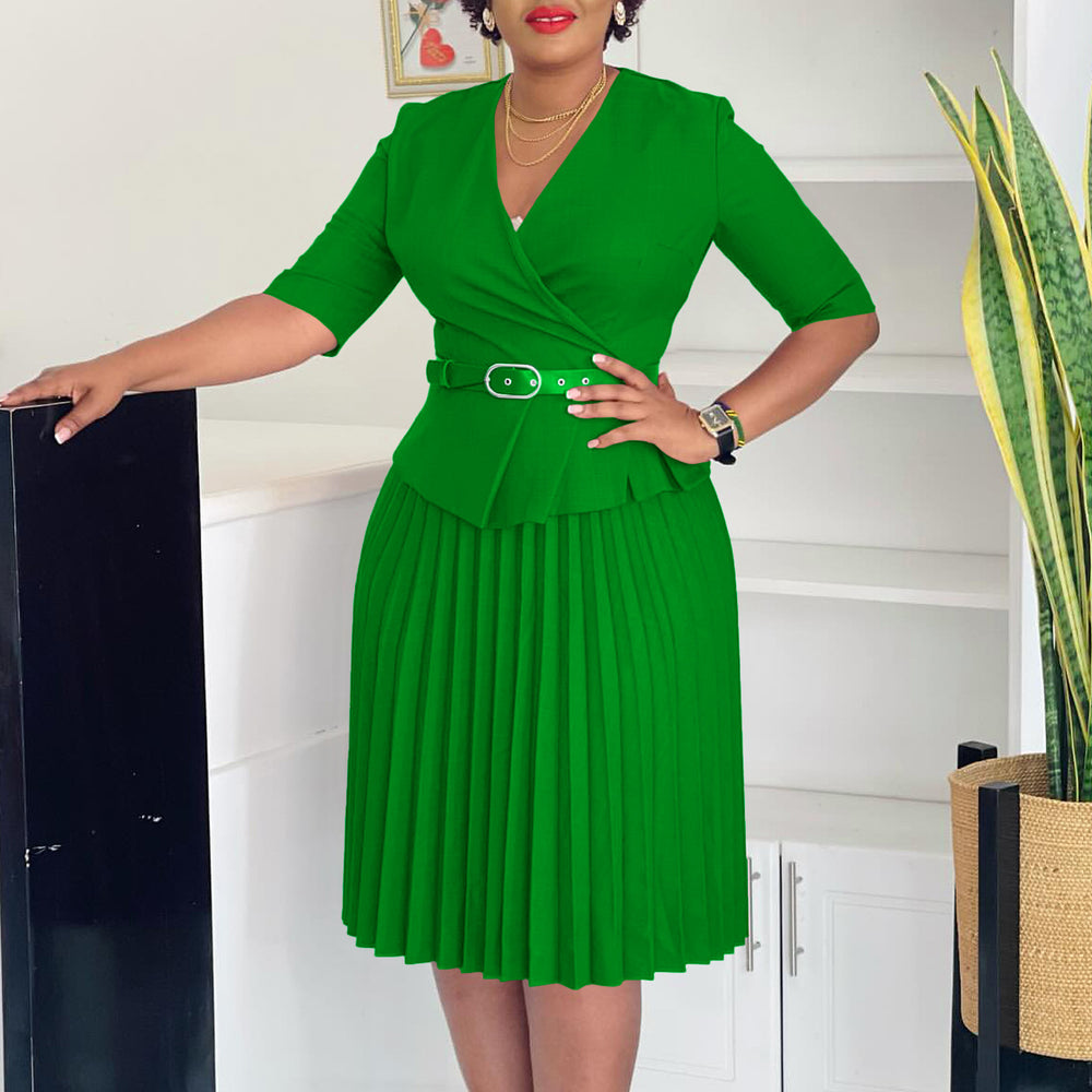 D520  foreign trade women's clothing  new fashion plus size elegant wrap v-neck pleated african dress