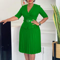 D520  foreign trade women's clothing  new fashion plus size elegant wrap v-neck pleated african dress