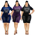 supply  african women's clothing plus size t-shirt + shorts hot diamond beaded letter sports suittwo-piece set