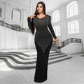 C7139 cross-border   fashion women's long-sleeve bodycon dress with rhinestone detailing - sexy and figure-flattering