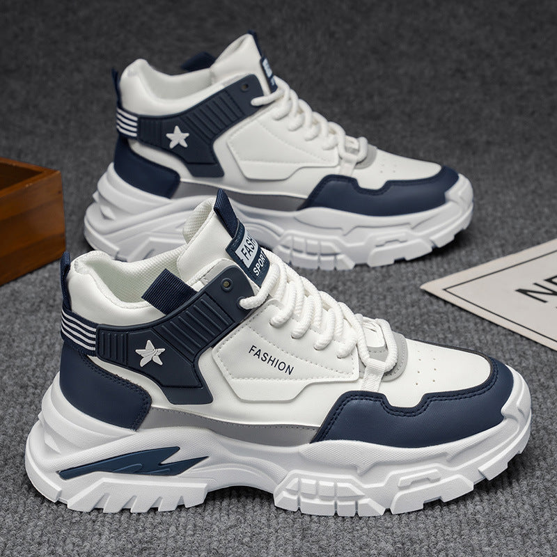 High-top men's shoes 2025 new arrivalwinter youth sports junior high school students running thick sole leather dad shoes men