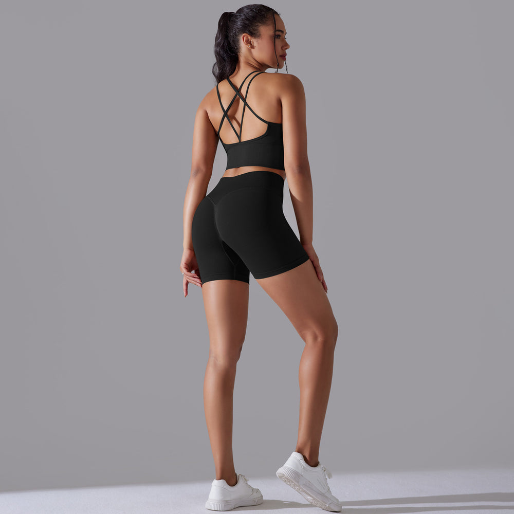 European and american sexy backless bra sports tank top high-waisted butt-lifting leggings seamless yoga outfit quick-dry fitness set