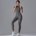 New solid color zip-up compression high-stretch short sleeve bodysuit activewear - workout, fitness, running, cropped leggings, yoga outfit