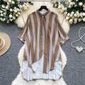 Relaxed fit shirt for women -  summer collection: effortless style, unique design, loose fit, slimming, casual, irregular striped pattern with hotfix rhinestone detailing