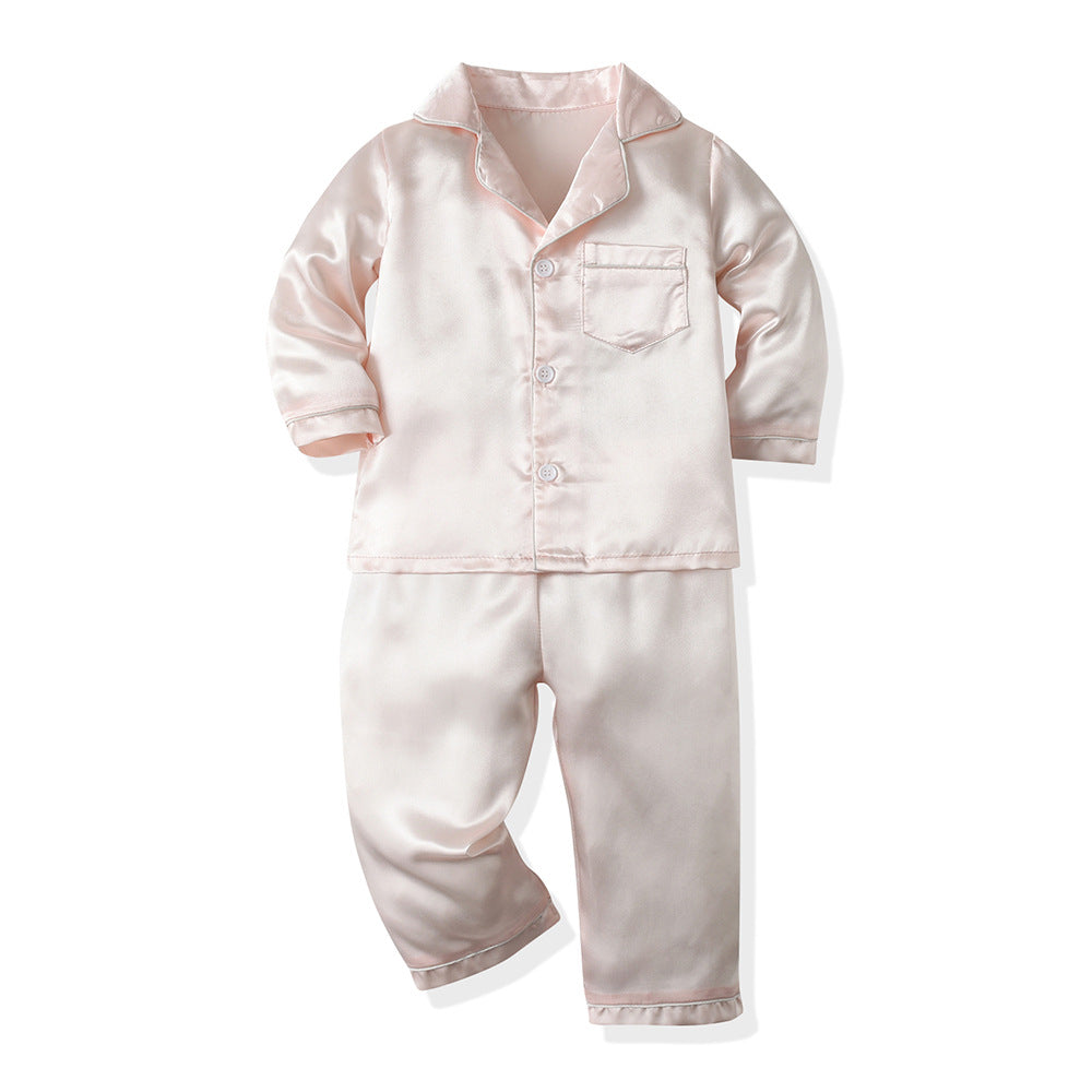 kids pajamas boys and girls long sleevesnew arrival imitation tencel shirt pants spring autumkids home wear suit