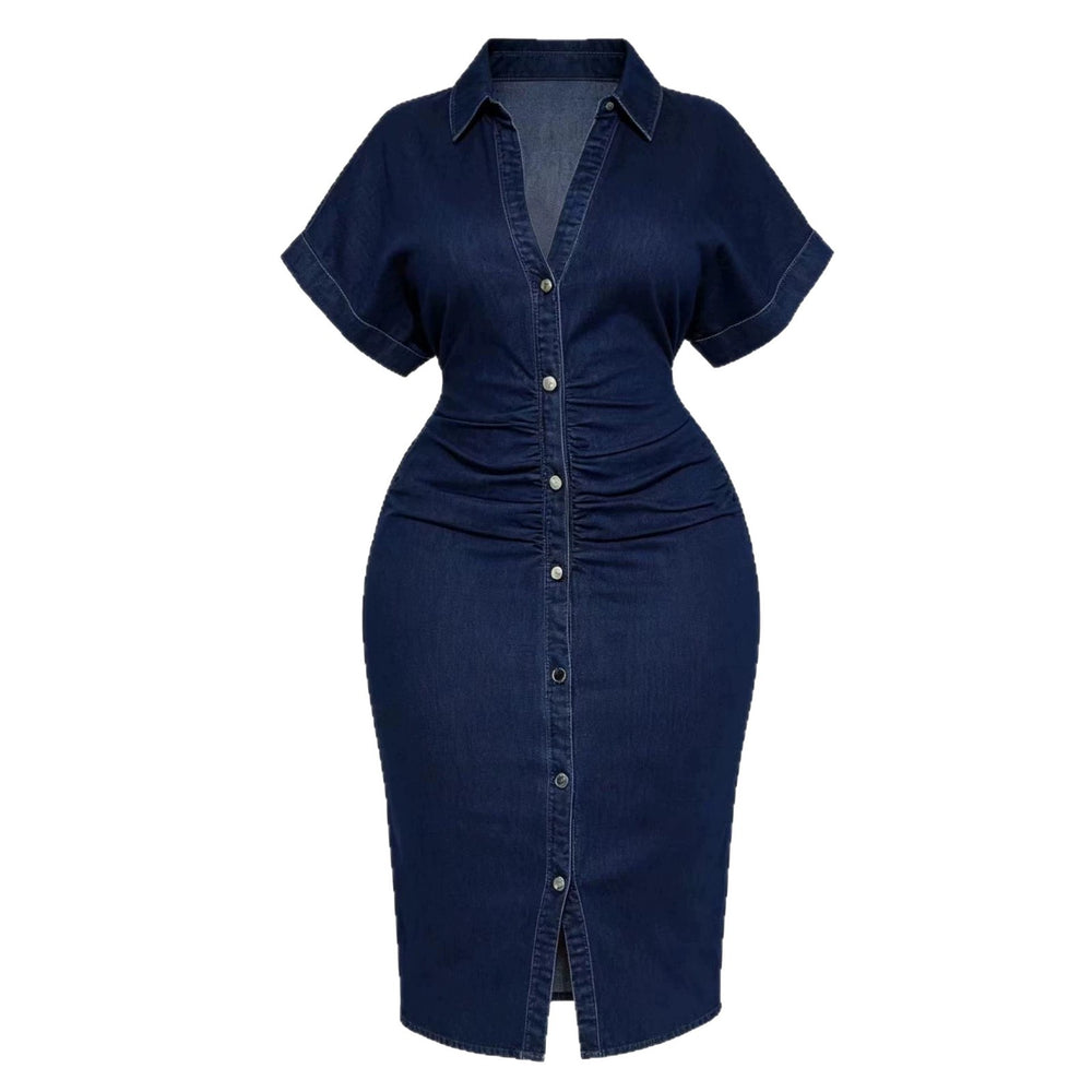 Amazon cross-border fashion: new european and american summer short-sleeve denim button-down dress for women, plus size available