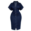 Amazon cross-border fashion: new european and american summer short-sleeve denim button-down dress for women, plus size available