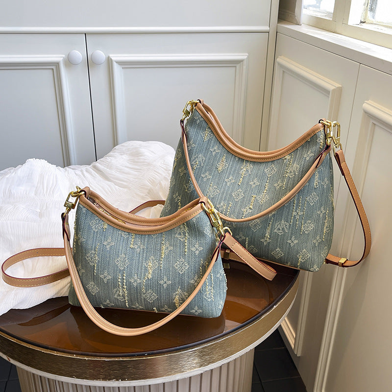 Cross-border large-capacity bag women's 2025 new niche going out commuting tote bag shoulder messenger bag denim bag