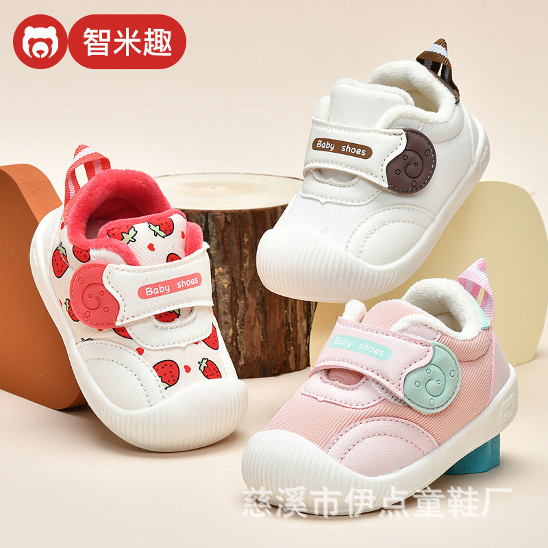 Toddler shoes for baby boys 0-1-3 years old, autumn/winter infant and toddler shoes for baby girls, soft sole non-slip, fleece-lined, extra thick cotton shoes