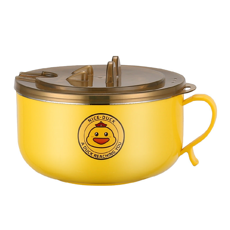 304 stainless steel instant noodle bowl - student meal bowl with lid, creative water filter, convenient noodle bowl, dormitory lunch box - $6 gift