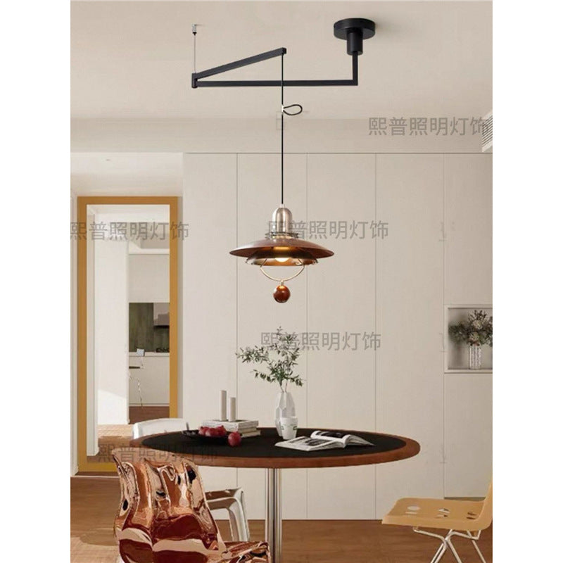 Medieval style restaurant lamp rocker lamp bauhaus chandelier walnut color retro movable dining table bar flying saucer lamp